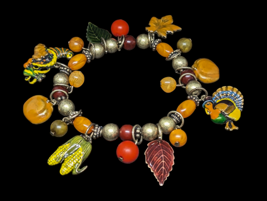 Vintage Autumn Charm Bracelet for Halloween, Harvest, Thanksgiving