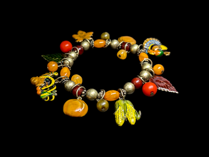 Vintage Autumn Charm Bracelet for Halloween, Harvest, Thanksgiving