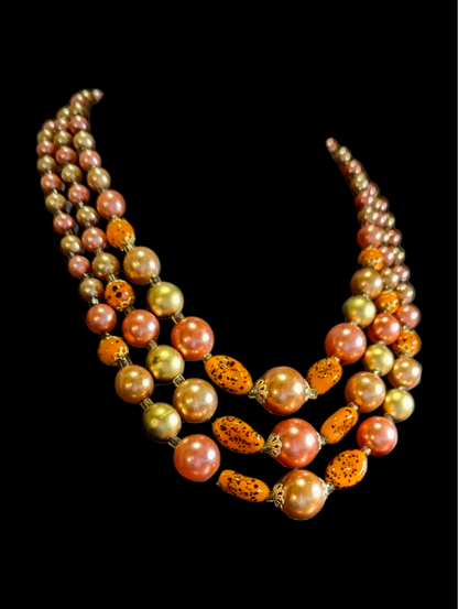 1960s 3 Strand "Harvest Moonglow" Graduating Bead Opera Necklace