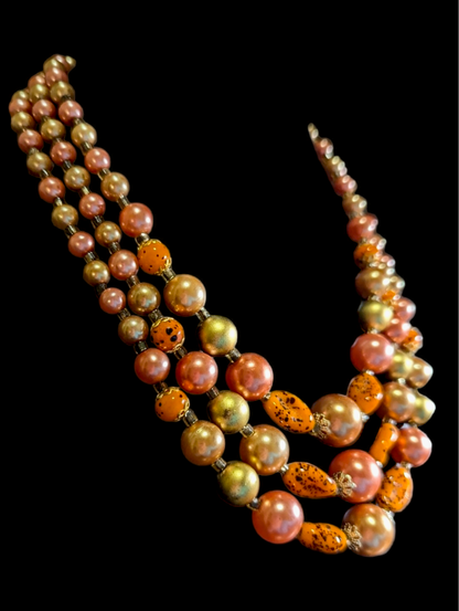 1960s 3 Strand "Harvest Moonglow" Graduating Bead Opera Necklace