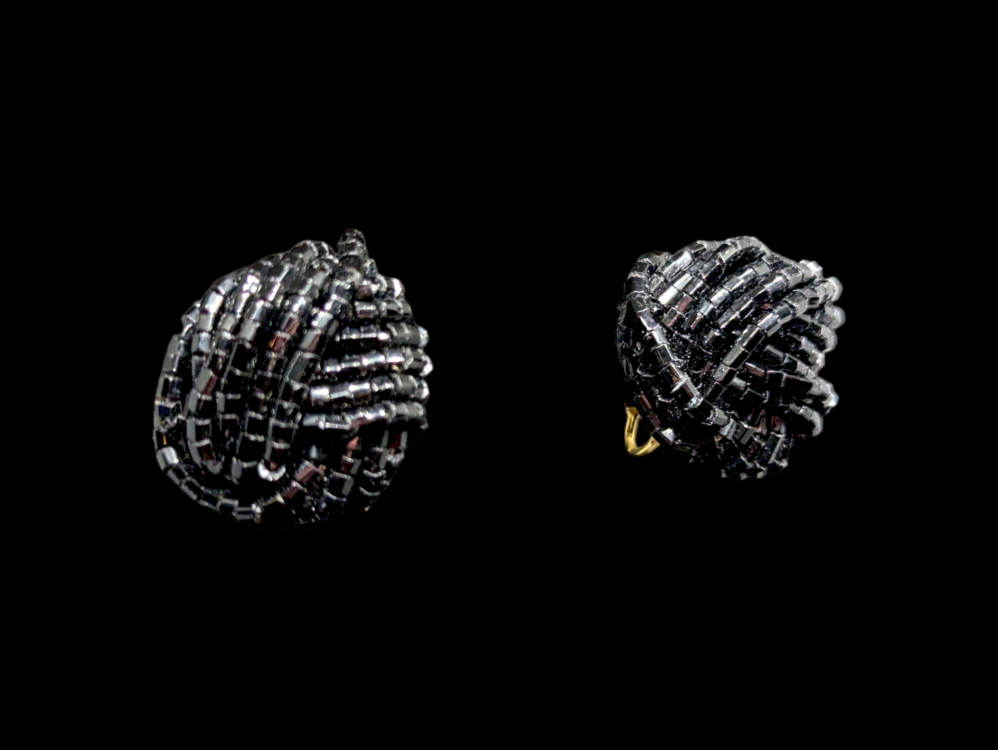 1950s Black Glass Bead Cluster Knot Earrings