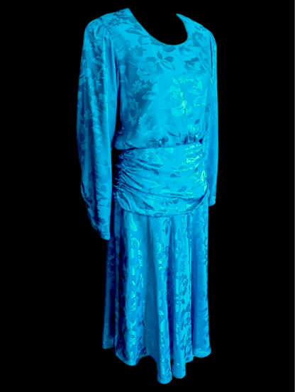1980s Carol M Studios Silk Turquoise Cocktail Dress