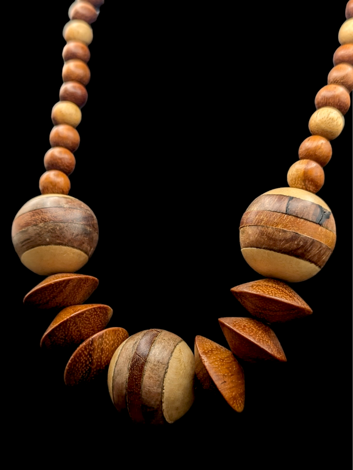 1960s Hand Carved Chunky Wooden Bead Mid-Century Modern Necklace