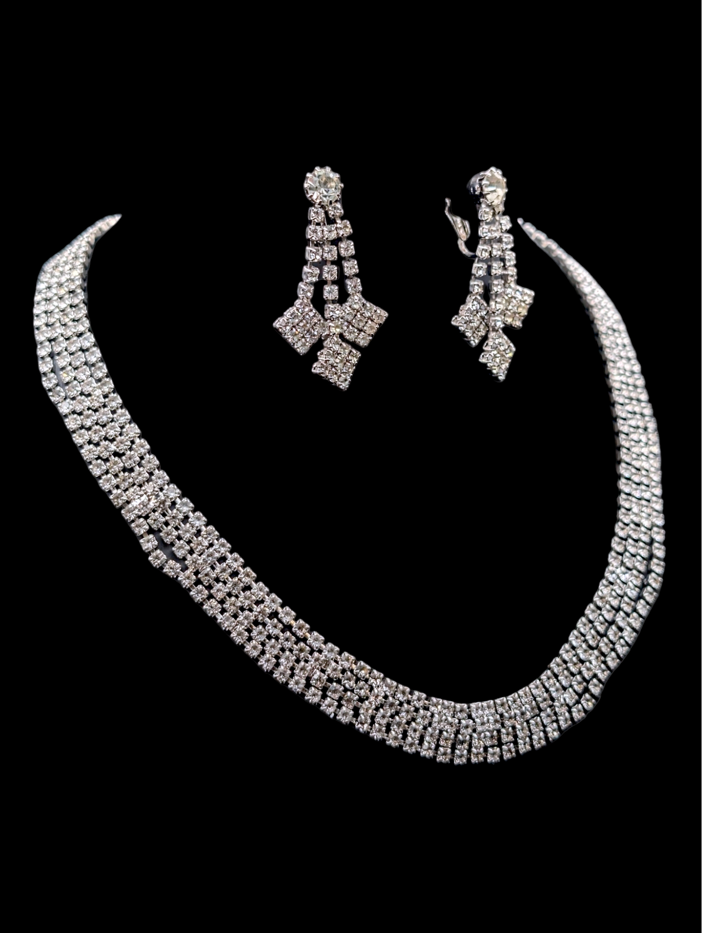 1950s Kramer Crystal Rhinestone Necklace and Earrings Set