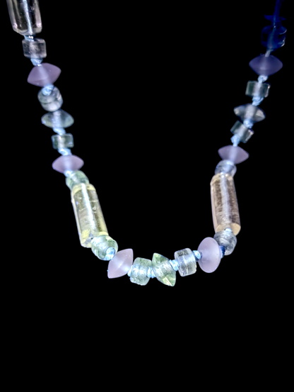 Vintage NWT Liz Claiborne UV Glowing Crystal Byzantine and Silver Chunky Long Gemstone Necklace