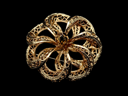 1950s Coro Craft Filigree Highly Detailed Flower Brooch Pin