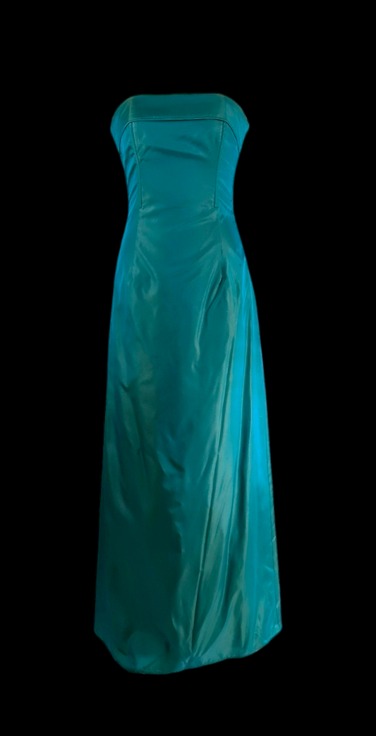 2000s Y2K Gunne Sax Strapless Aqua Iridescent Prom Dress with Shimmer |