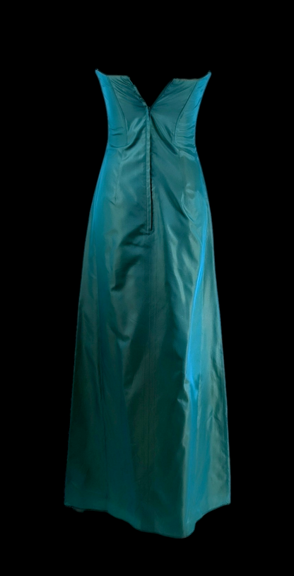 2000s Y2K Gunne Sax Strapless Aqua Iridescent Prom Dress with Shimmer |