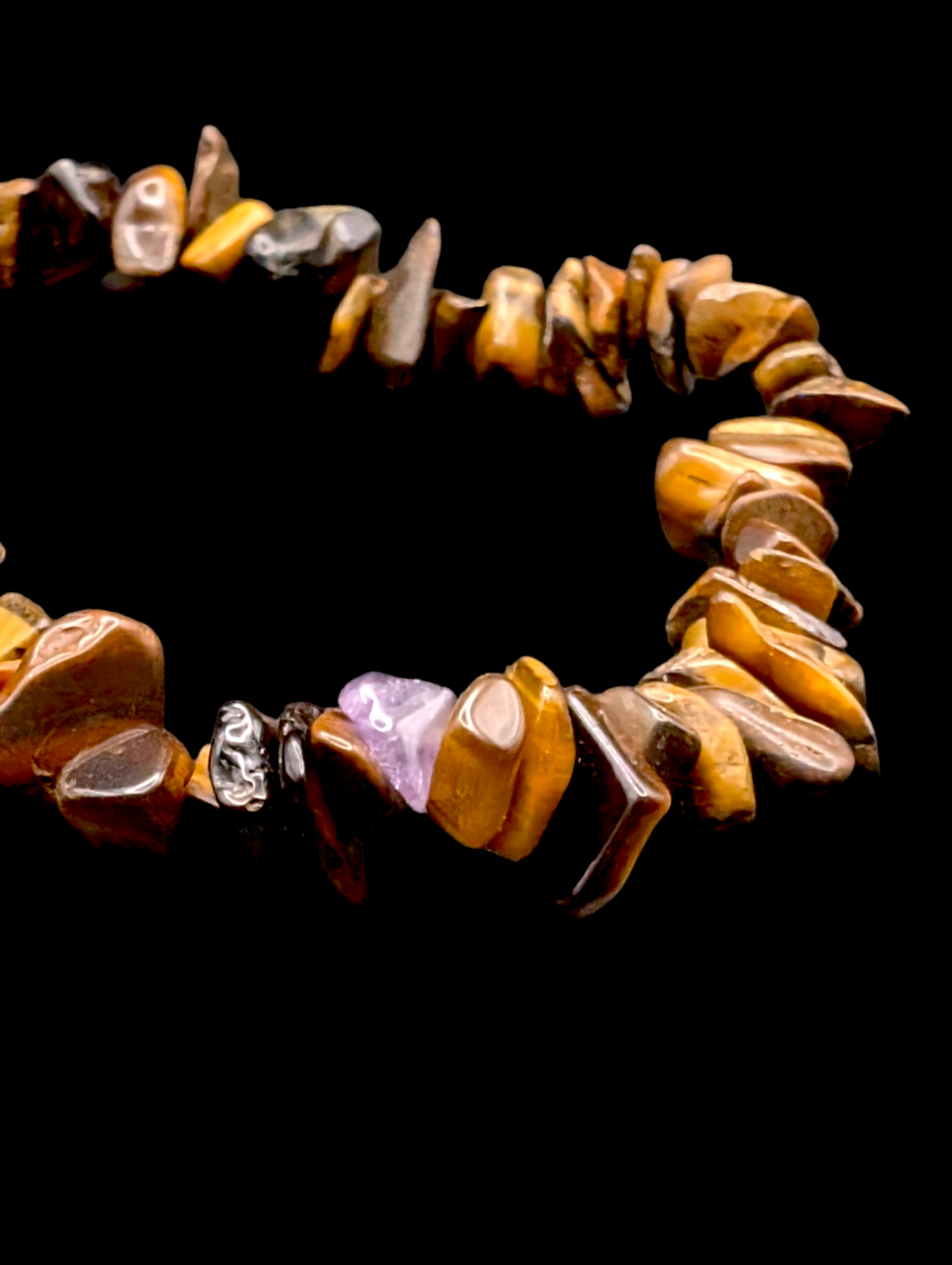 Vintage Tiger's Eye and Amethyst Chip Gemstone Bracelet