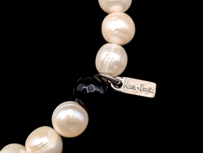 Vintage Maria Bonita Freshwater Pearl and Black Agate Stretch Bracelet