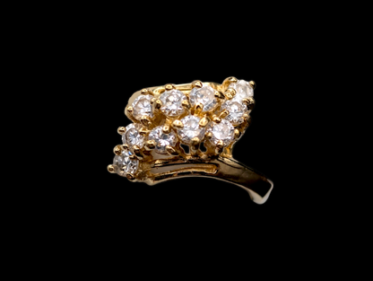 Vintage Waterfall Twin Rows of Simulated Diamond Gold 925 Ring