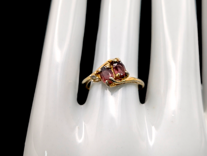 Vintage Simulated Amethyst and Diamond Gemstone 18k Electroplated Ring