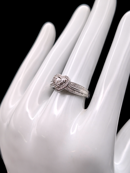 Vintage Genuine Diamond Heart Shaped Cluster 925 Silver Ring