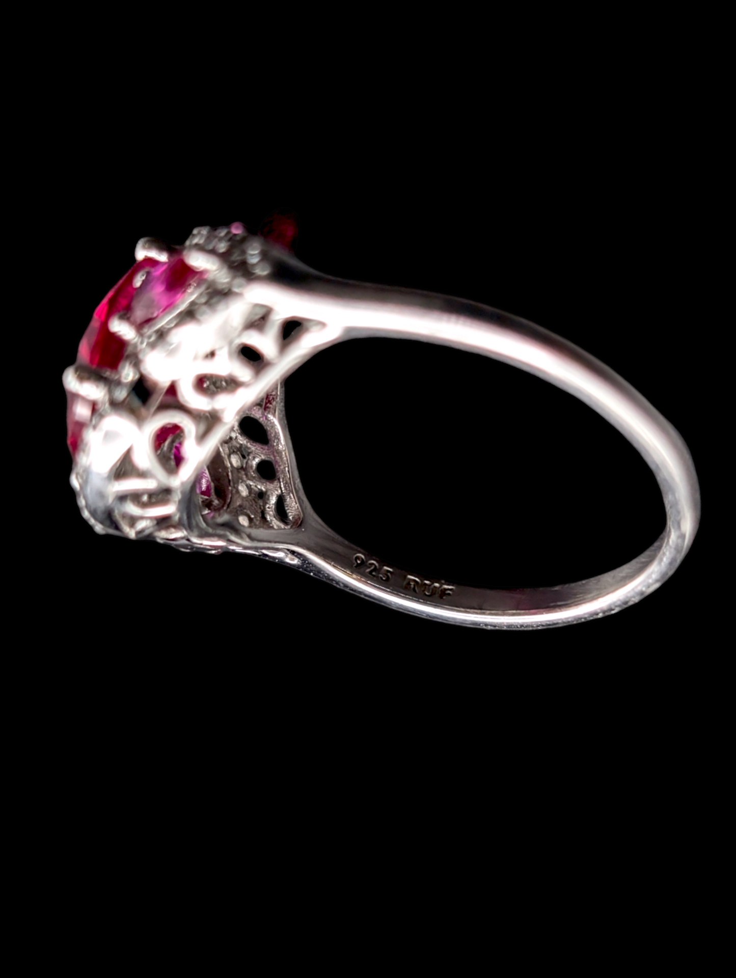 Vintage Genuine Designer Cut Ruby with Pear Shaped Pink Sapphires and White Topaz Gemstones 925 Ring
