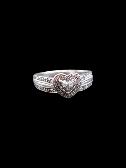 Vintage Genuine Diamond Heart Shaped Cluster 925 Silver Ring