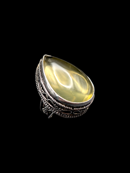 Vintage Teardrop Prehnite 925 Silver Craftsman Ring