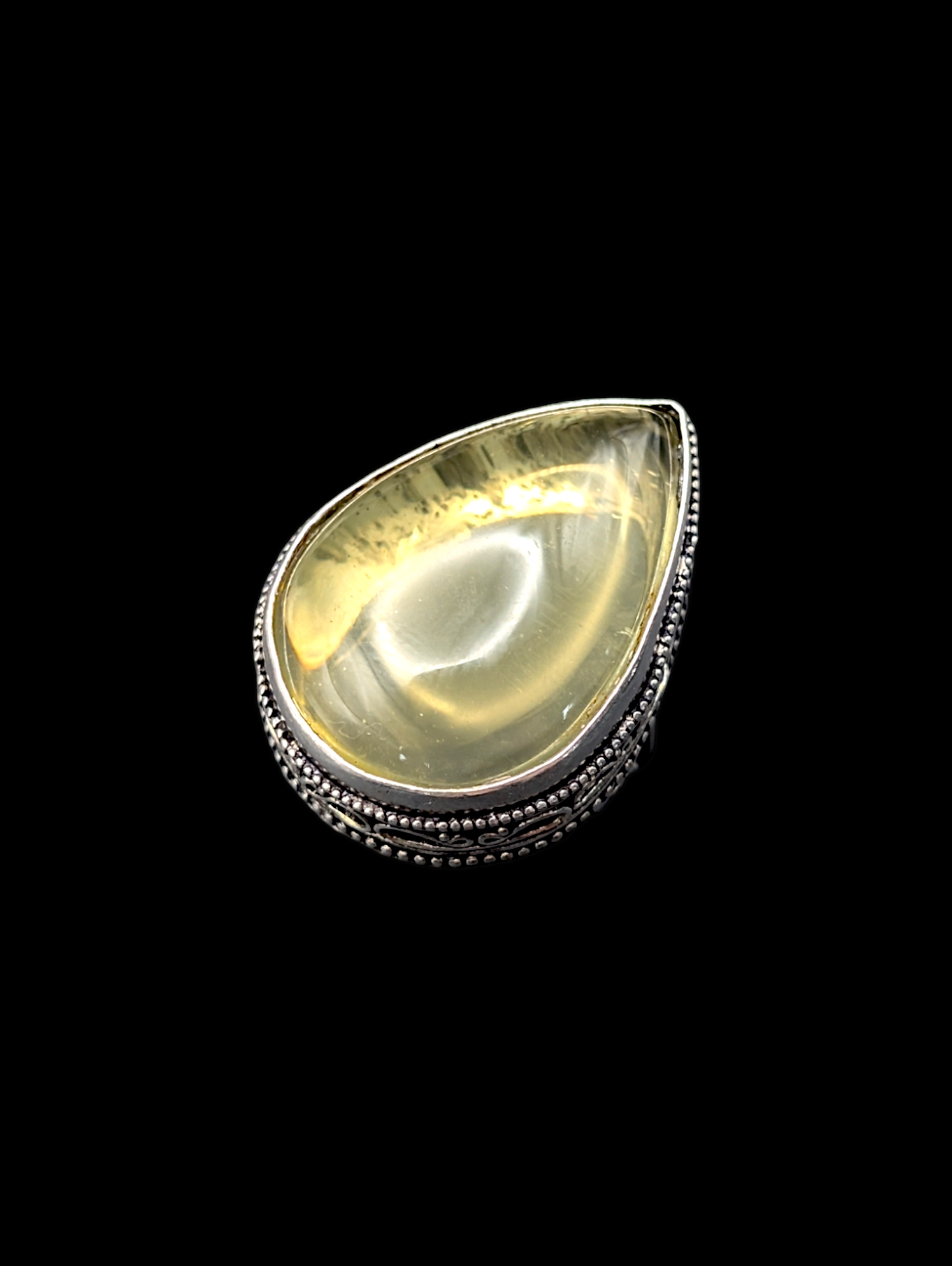 Vintage Teardrop Prehnite 925 Silver Craftsman Ring