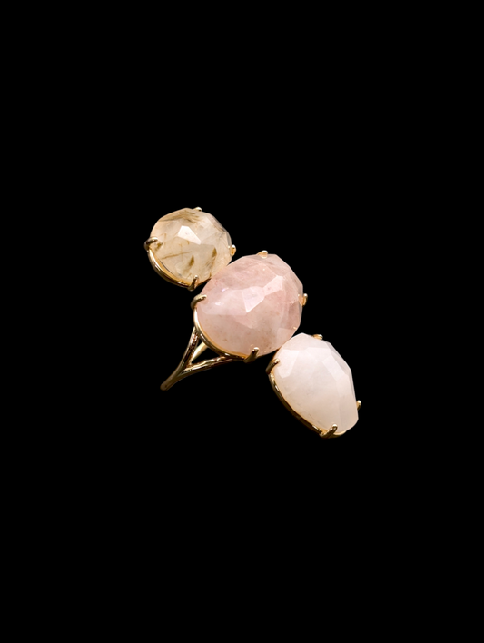 Vintage Inspired Anthropology Genuine Crackled Rose Quartz Statement Ring