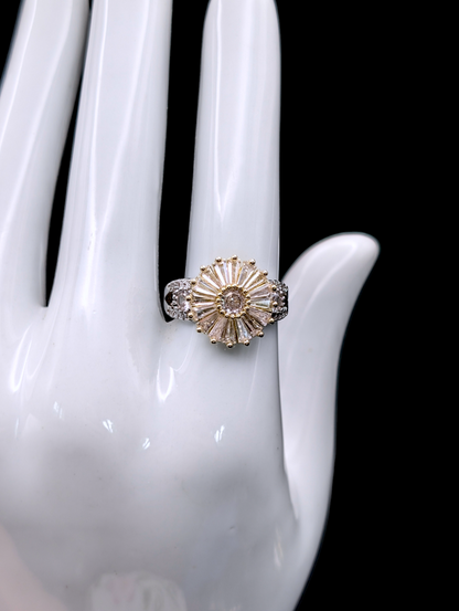 Vintage Art Deco Inspired Simulated Diamond Starburst Staggered Cocktail Ring