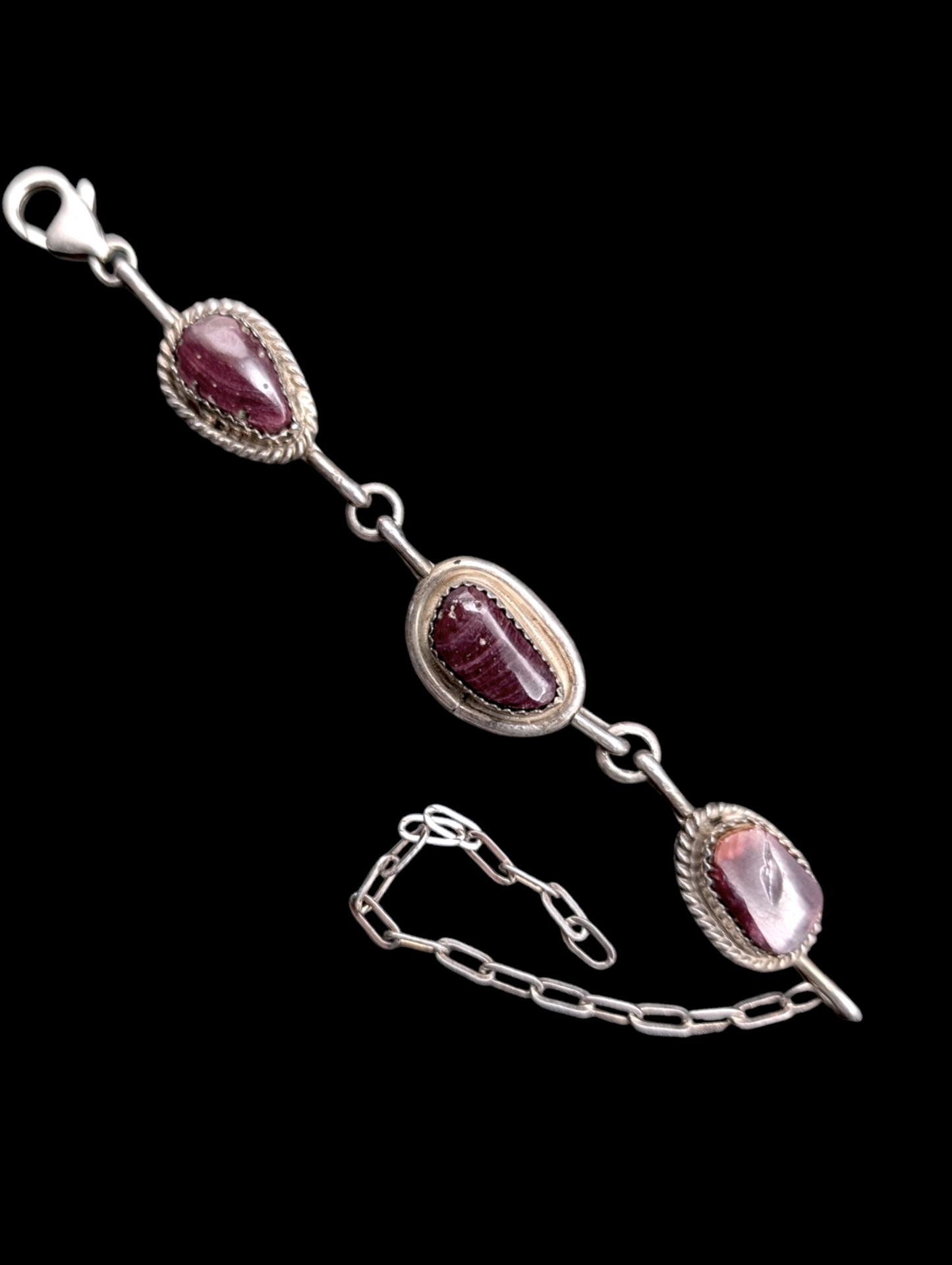 Vintage Designer Southwestern Purple Spiny Oyster Sterling Kay Johnson Navajo Inspired Link Bracelet