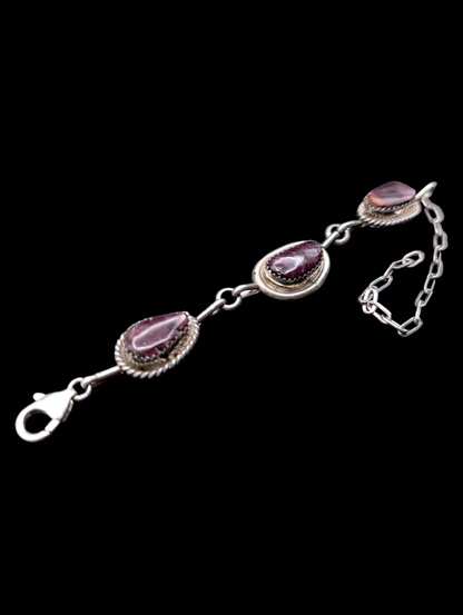 Vintage Designer Southwestern Purple Spiny Oyster Sterling Kay Johnson Navajo Inspired Link Bracelet