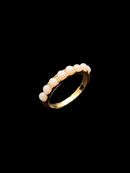 Vintage Dainty Row of Simulated Opal on Gold 925 Ring