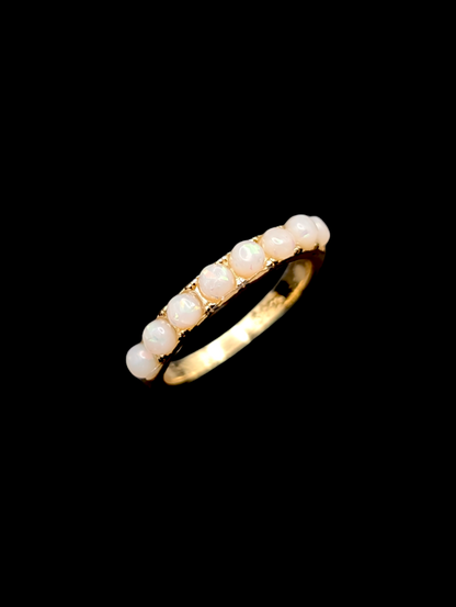 Vintage Dainty Row of Simulated Opal on Gold 925 Ring