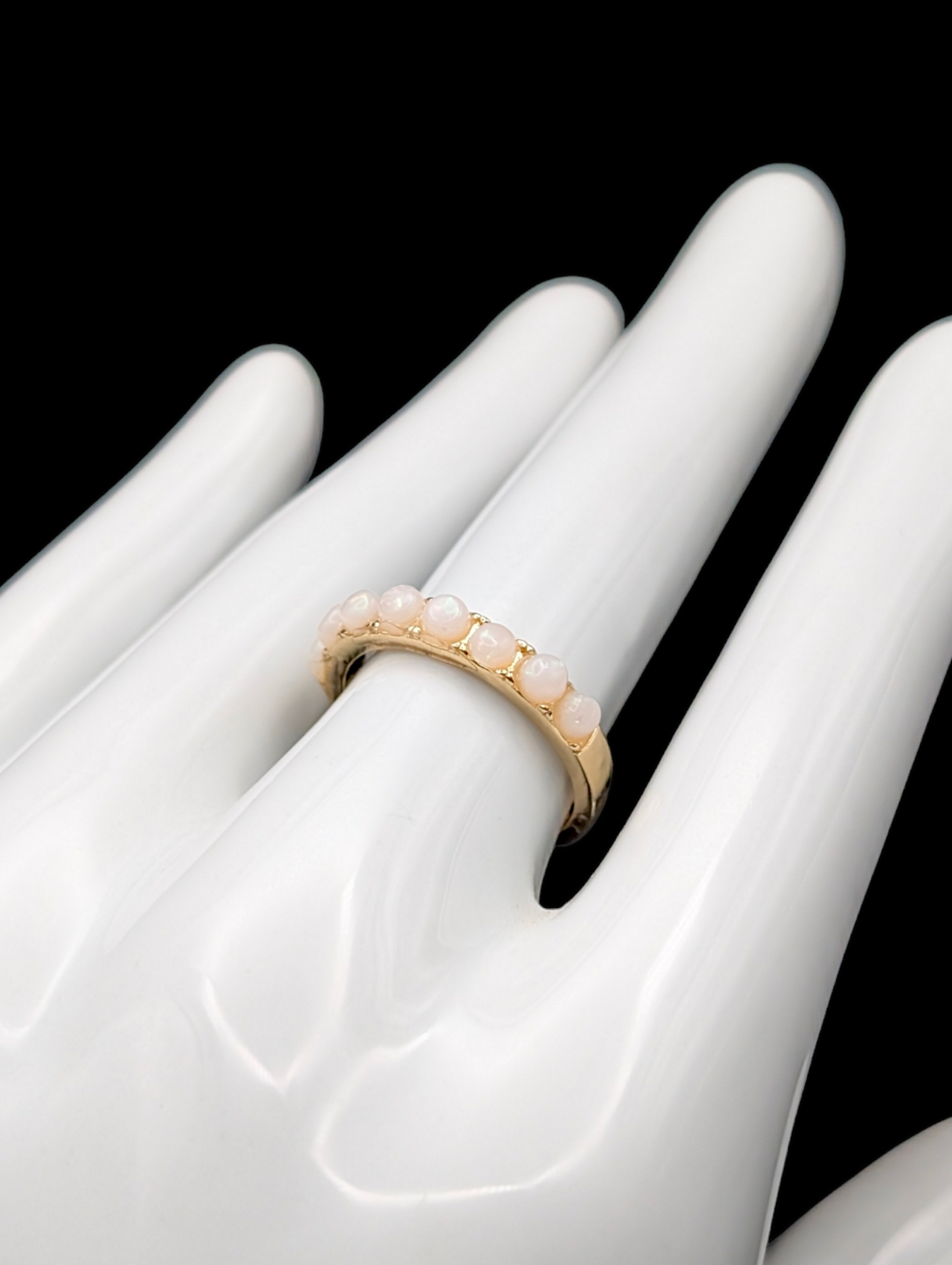 Vintage Dainty Row of Simulated Opal on Gold 925 Ring