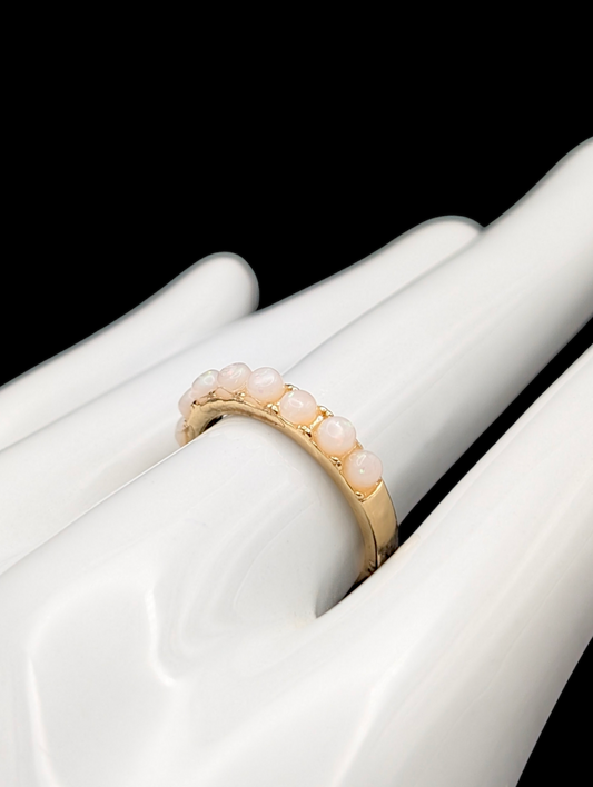 Vintage Dainty Row of Simulated Opal on Gold 925 Ring