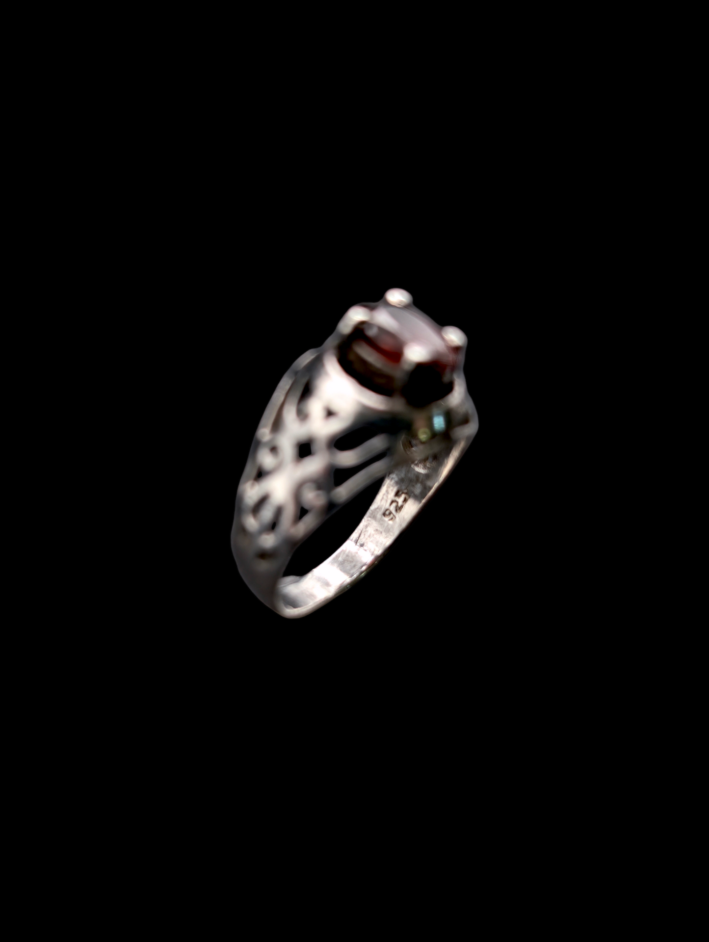 Vintage Solitaire Garnet Filigree Sterling Silver Pinky Statement Ring