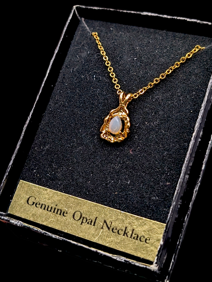 Vintage Ronte' of Beverly Hills Gold and Opal Pendant on Chain Necklace with Original Box