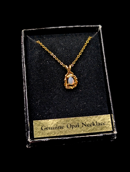 Vintage Ronte' of Beverly Hills Gold and Opal Pendant on Chain Necklace with Original Box