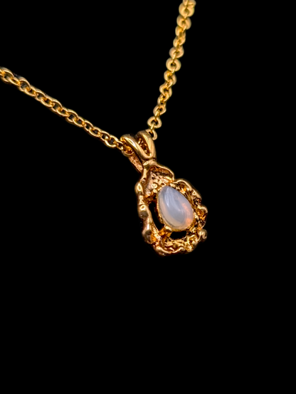 Vintage Ronte' of Beverly Hills Gold and Opal Pendant on Chain Necklace with Original Box