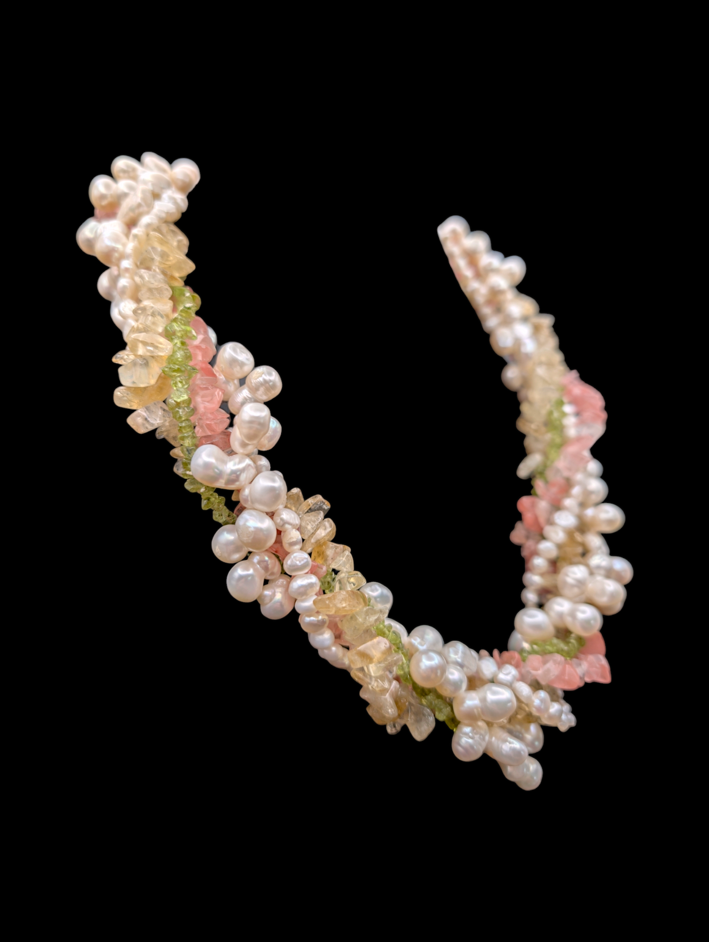 Vintage Stunning 5 Strand Baroque and Nugget Freshwater Pearl Multi Chip Gemstone Necklace