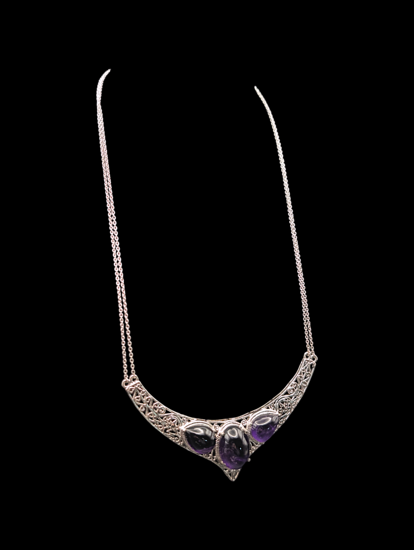 Gothic inspired Sterling Silver Earth Mined Amethyst Necklace, Ring and Earrings Set