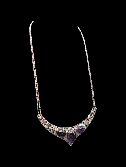 Gothic inspired Sterling Silver Earth Mined Amethyst Necklace, Ring and Earrings Set