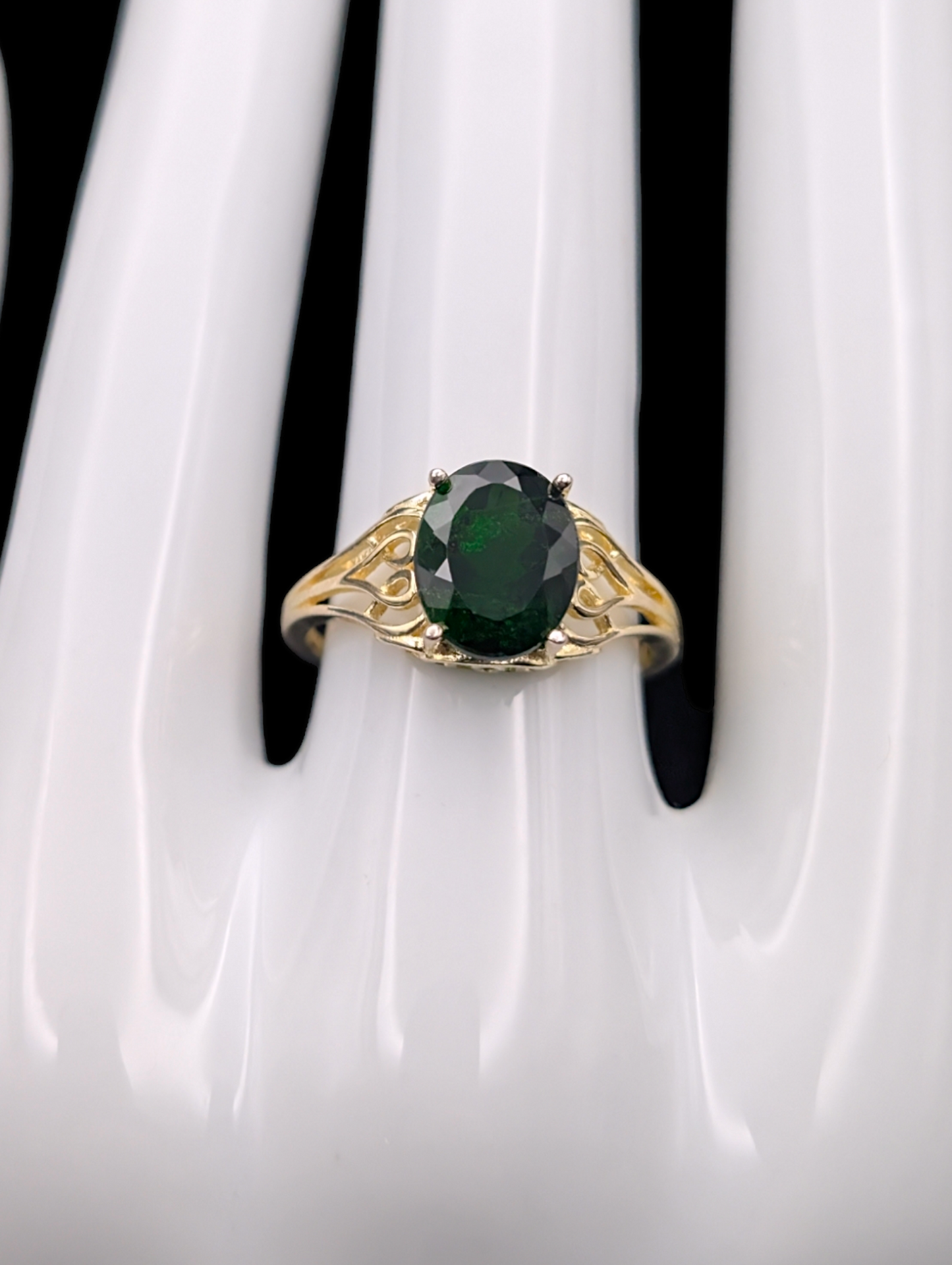 Vintage Earth Mined 3 Carat Genuine Chrome Diopside Solitaire 18k Yellow Gold Vermeil Filigree Ring