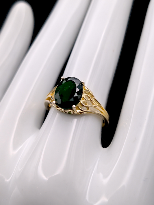 Vintage Earth Mined 3 Carat Genuine Chrome Diopside Solitaire 18k Yellow Gold Vermeil Filigree Ring