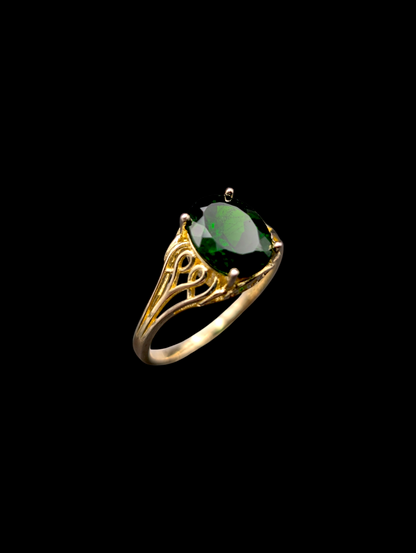 Vintage Earth Mined 3 Carat Genuine Chrome Diopside Solitaire 18k Yellow Gold Vermeil Filigree Ring