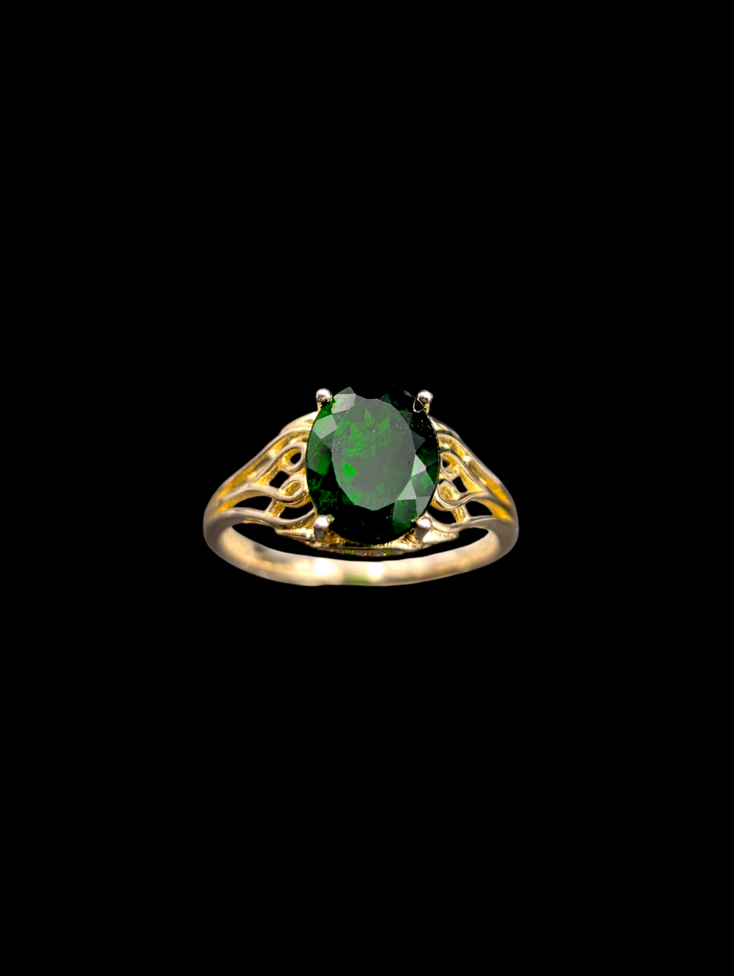 Vintage Earth Mined 3 Carat Genuine Chrome Diopside Solitaire 18k Yellow Gold Vermeil Filigree Ring