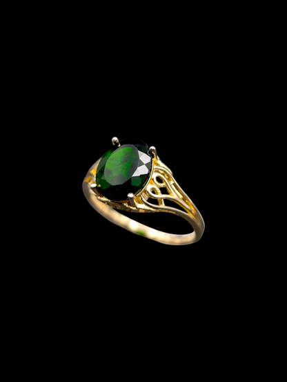 Vintage Earth Mined 3 Carat Genuine Chrome Diopside Solitaire 18k Yellow Gold Vermeil Filigree Ring