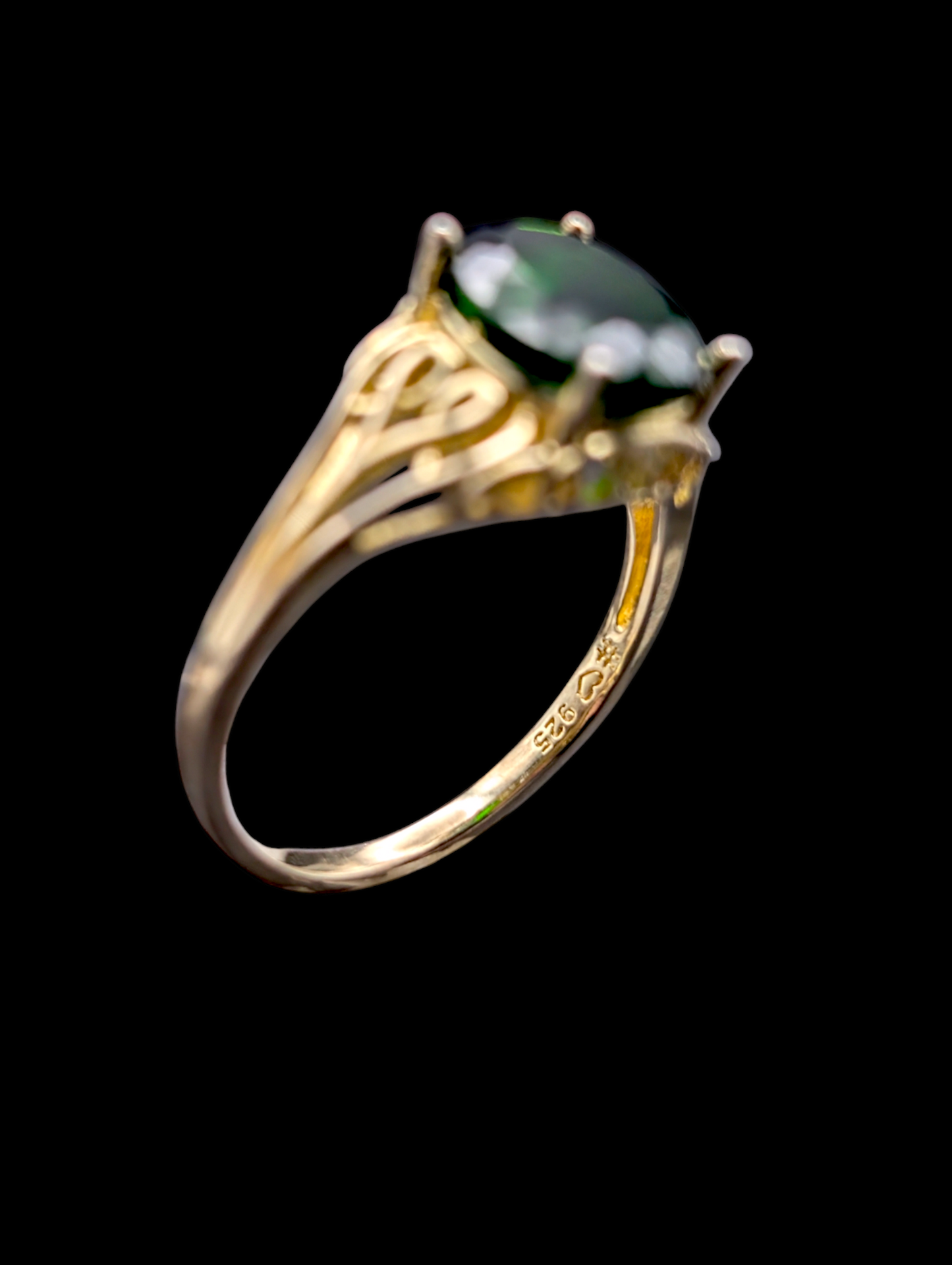 Vintage Earth Mined 3 Carat Genuine Chrome Diopside Solitaire 18k Yellow Gold Vermeil Filigree Ring