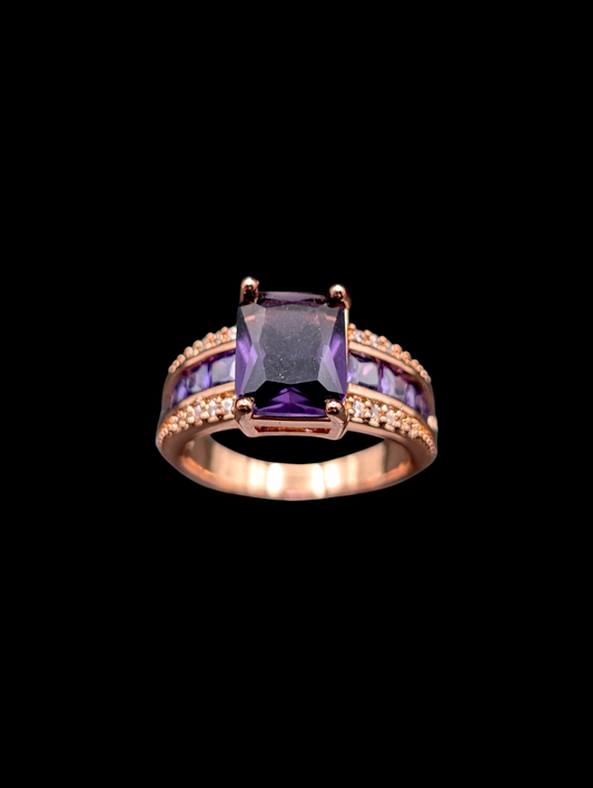 Vintage Simulated Amethyst Rose Gold Toned Costume Ring