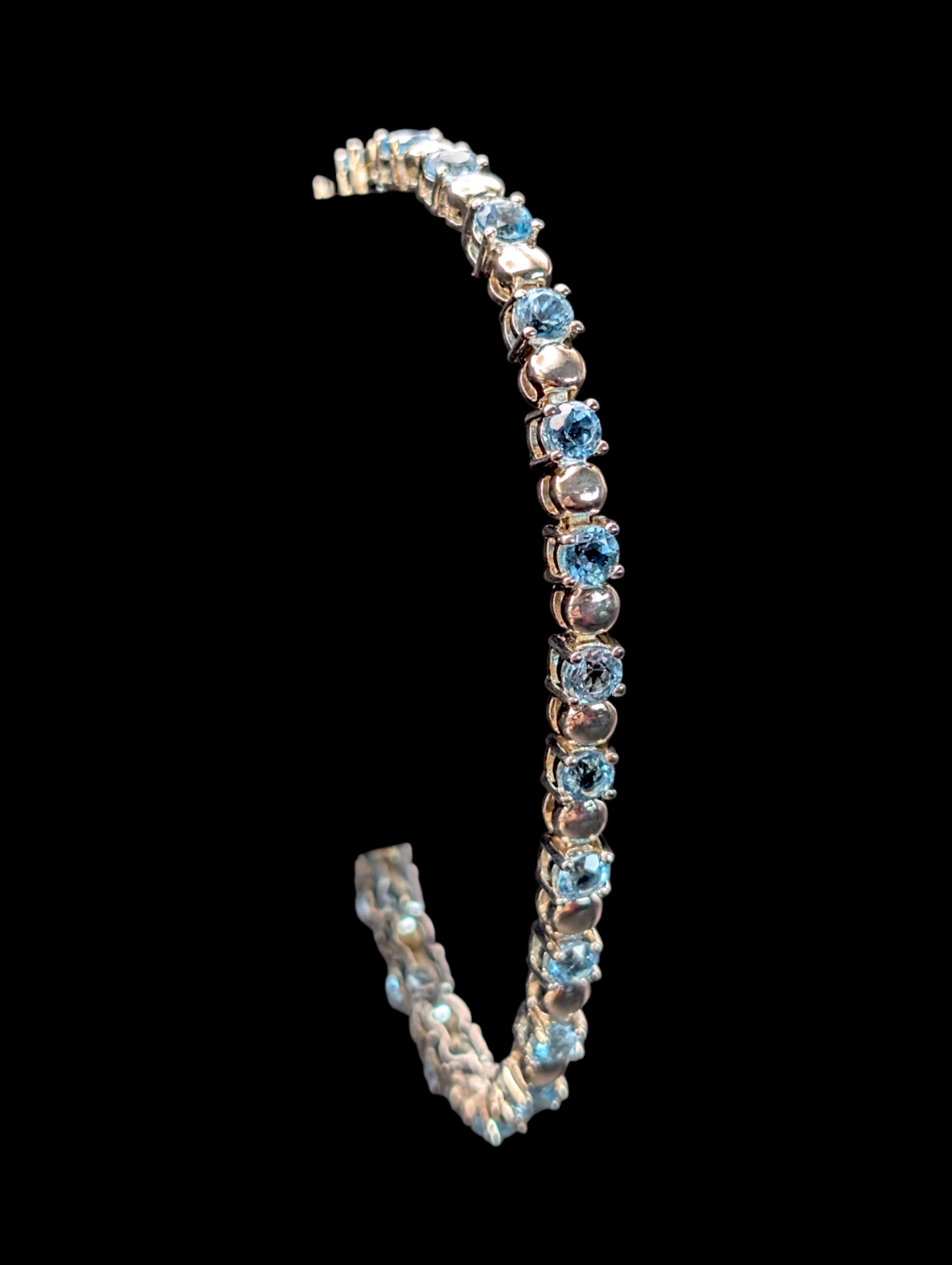 Vintage Round Cut Genuine Sky Blue Topaz Sterling Silver Tennis Bracelet