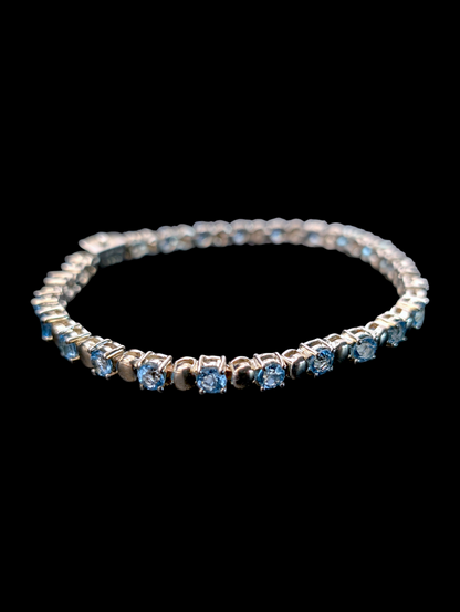 Vintage Round Cut Genuine Sky Blue Topaz Sterling Silver Tennis Bracelet