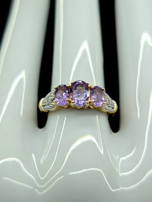 Vintage Genuine Amethyst and Diamond 18k Yellow Gold Vermeil Ring