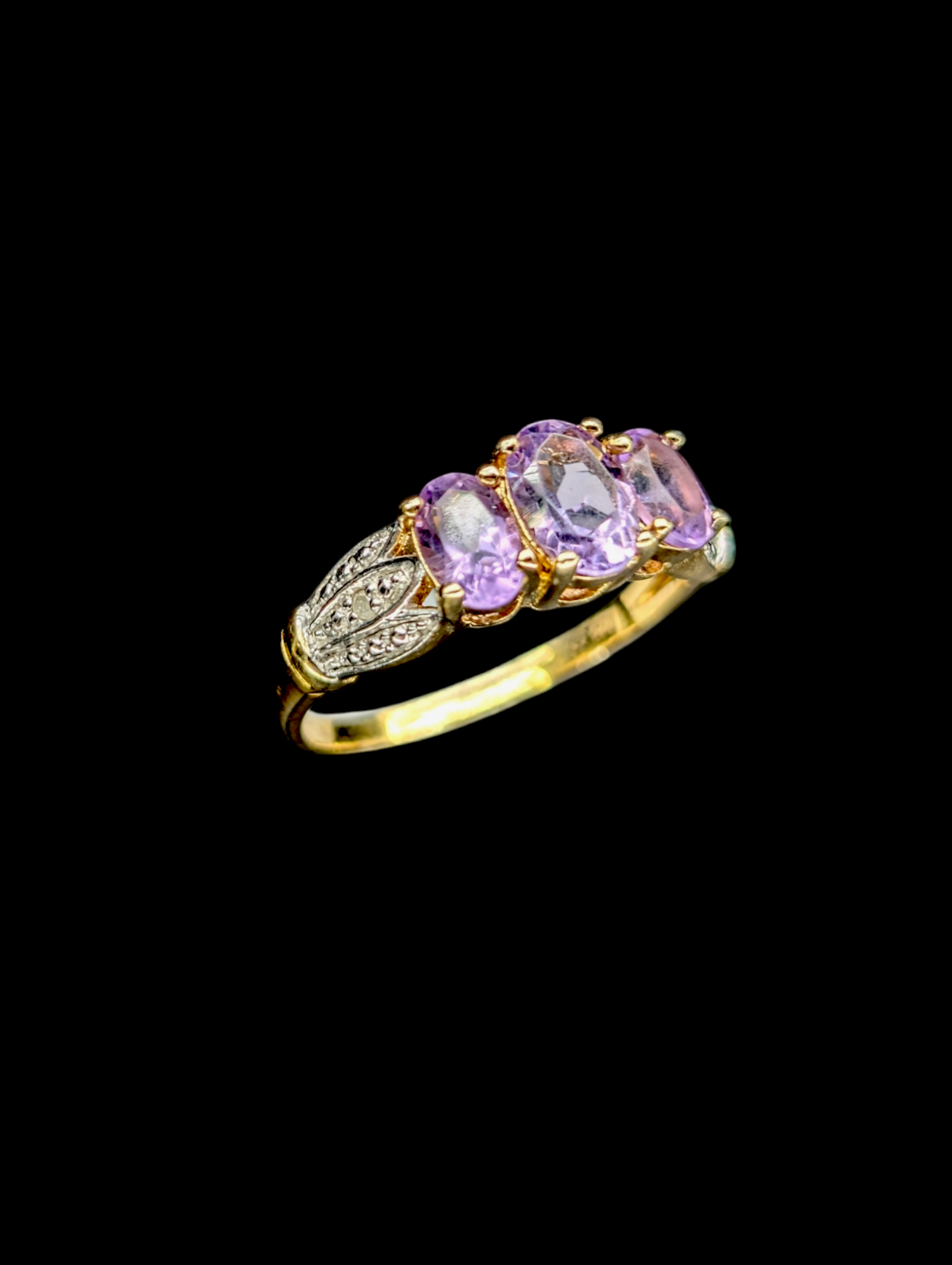 Vintage Genuine Amethyst and Diamond 18k Yellow Gold Vermeil Ring