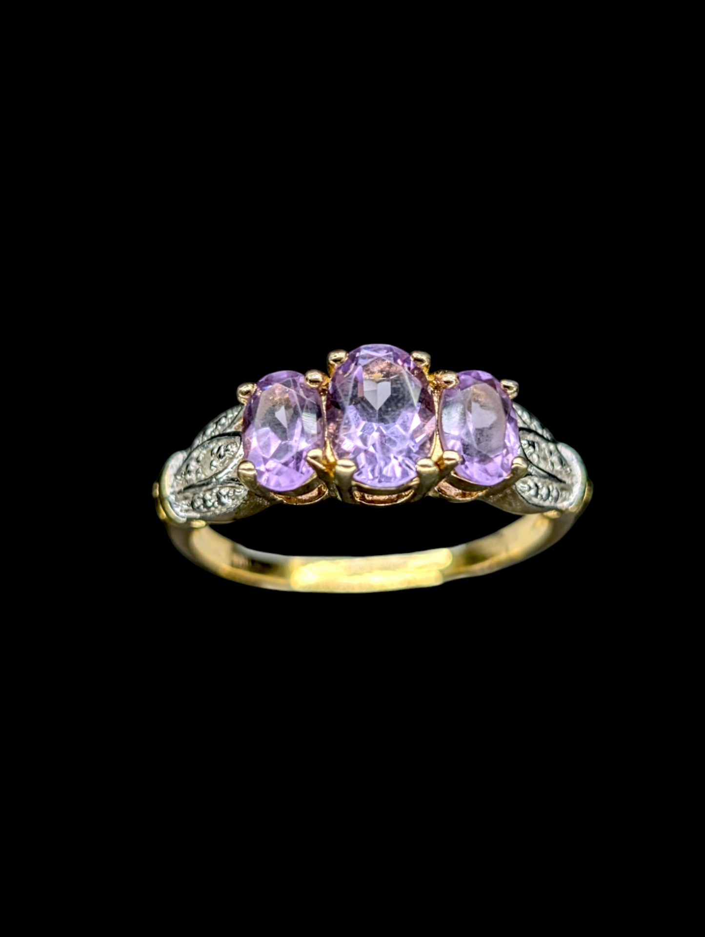 Vintage Genuine Amethyst and Diamond 18k Yellow Gold Vermeil Ring