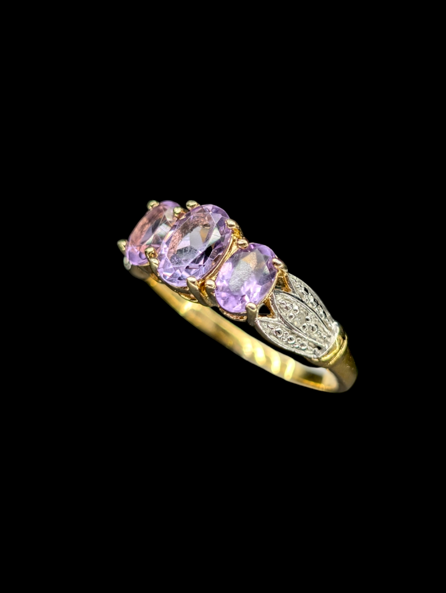 Vintage Genuine Amethyst and Diamond 18k Yellow Gold Vermeil Ring