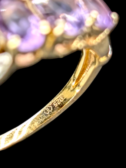 Vintage Genuine Amethyst and Diamond 18k Yellow Gold Vermeil Ring